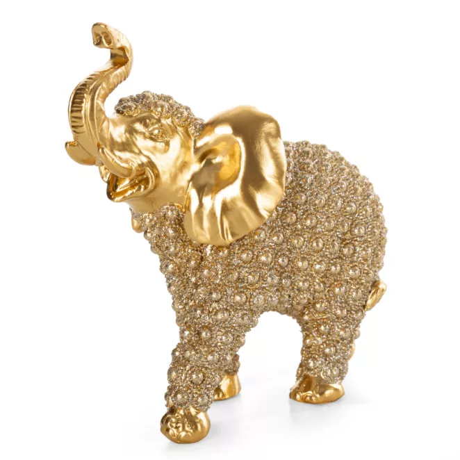 Figurka złota słoń o drobnym strukturalnym wzorze 15x7x15 cm SENTI