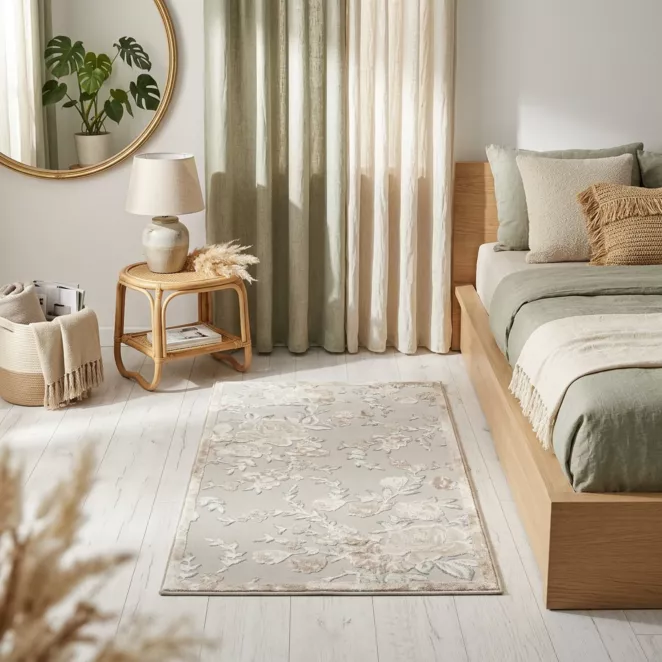 Dywan 60x100 cm beżowo, kremowy z wzorem roślinnym IMPRESIVE 2