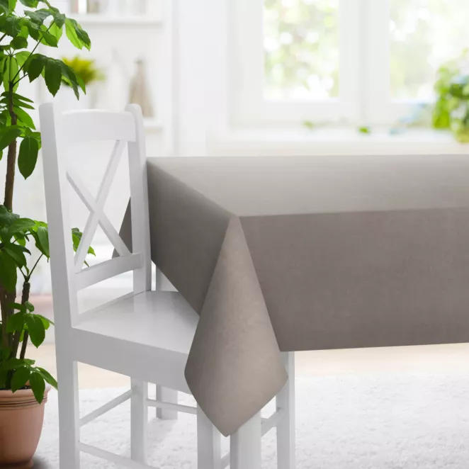 Obrus szyty ENYA szarobeżowy z miękkiej półmatowej tkaniny welwetowej