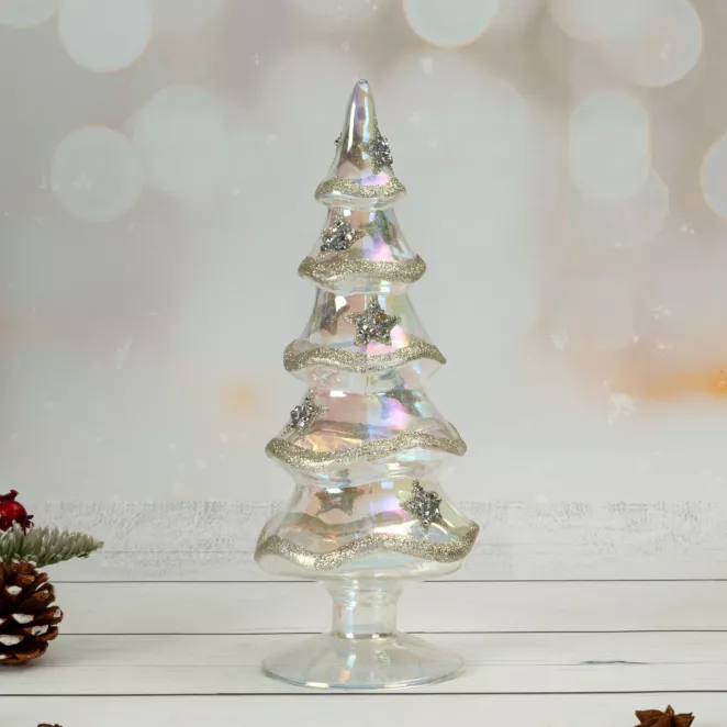 Figurka szklana CHOINKA zdobiona błyszczącymi gwiazdkami