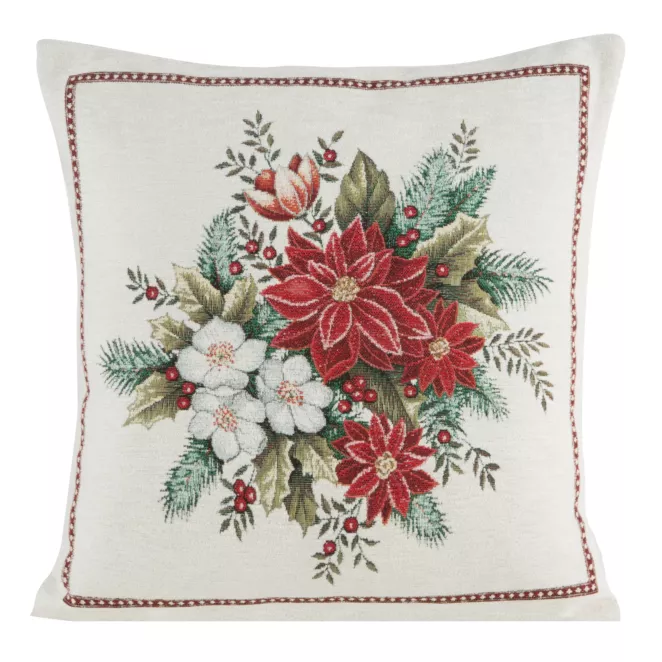 Poszewka na poduszkę 45x45 cm świąteczna gobelinowa czerwono, beżowa