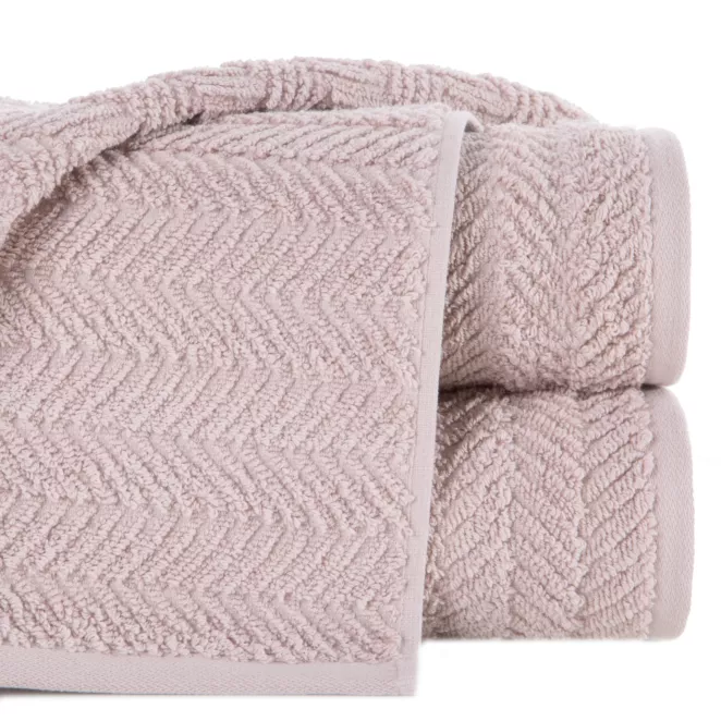 Ręcznik do rąk 30x50 cm bawełniany kolor pudrowy zdobiony wzorem jodełki 550 g/m2 ETNO