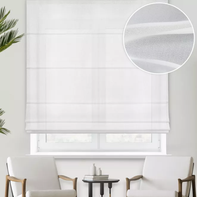 Roleta rzymska GENEVA naturalna z delikatnej w dotyku, gęsto tkanej, matowej krepy, wykończona obciążnikiem