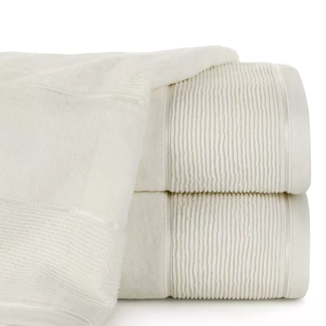 Ręcznik kąpielowy 50x90 cm bawełniany kolor kremowy z welurową bordiurą 500 g/m2 EMMA
