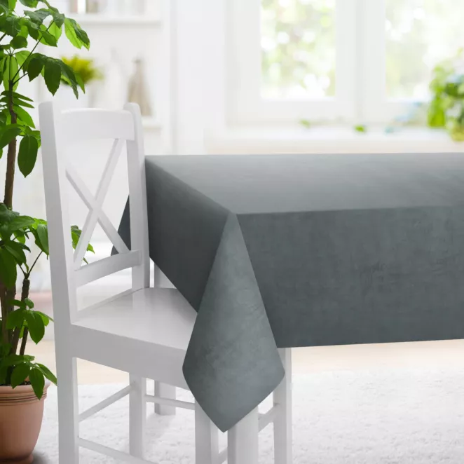 Obrus szyty ENYA popielaty z miękkiej półmatowej tkaniny welwetowej