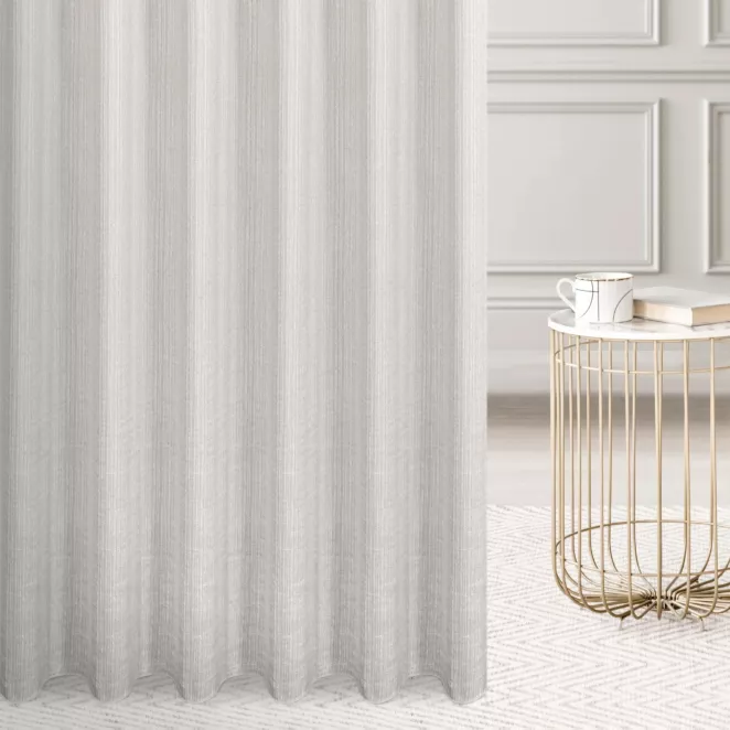 Zasłona szyta na taśmie 5 cm beżowa z tkaniny z efektem melanżu wykończona obciążnikiem