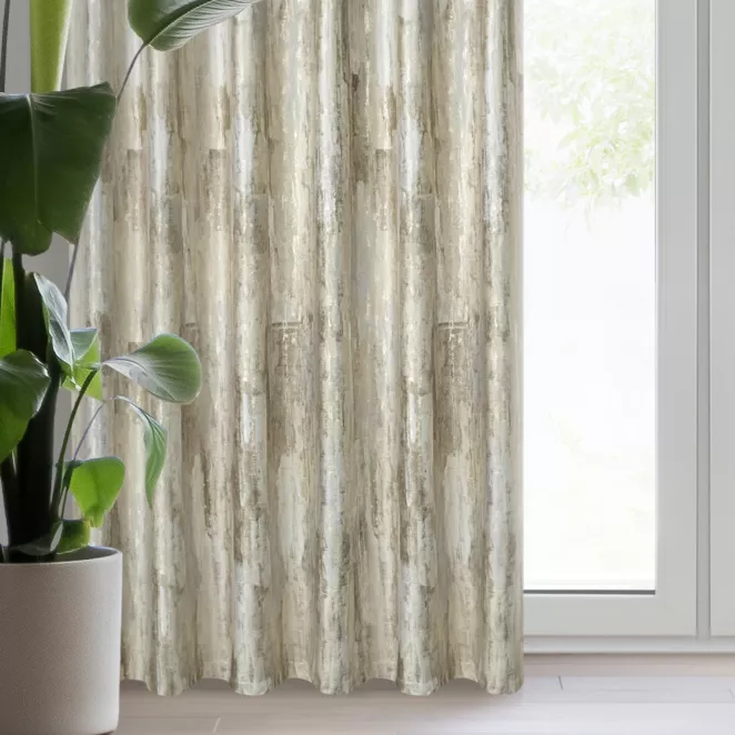 Zasłona welwetowa kremowa z marmurkowym wzorem 140x270 cm taśma - ELLA