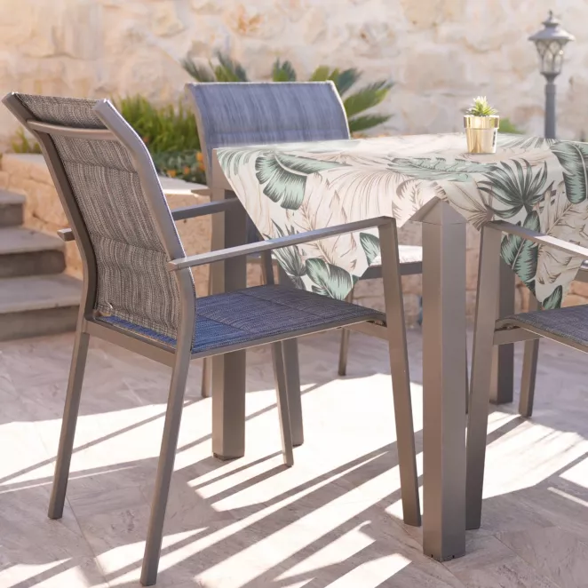 Bieżnik na stół kremowo, zielony 85x85 cm wodoodporny GARDEN na taras oraz balkon z motywem egzotycznych liści