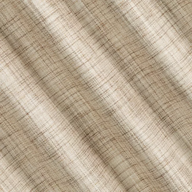 R224/1 Zasłona szyta na taśmie 5 cm ciemnokremowa z tkaniny o grubym splocie z efektem melanżu