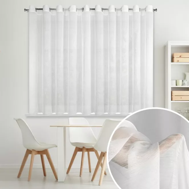 Firana biała o strukturze drobnego deszczyku wzór pionowy 400x150 cm przelotka REBECCA