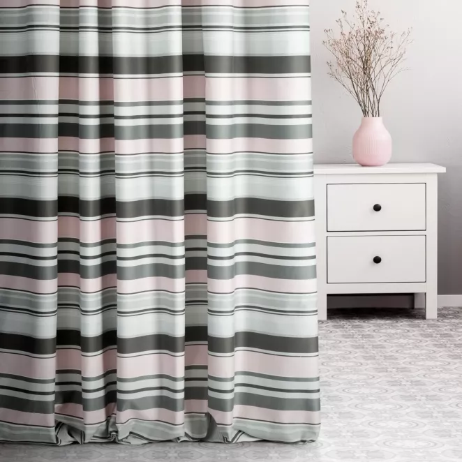 Zasłona szyta na taśmie 5 cm MAINCY popielata z tkaniny bawełnianej w kolorowe pasy