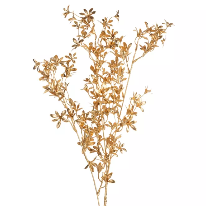 Zimowa gałązka z złotymi lśniącymi listeczkami