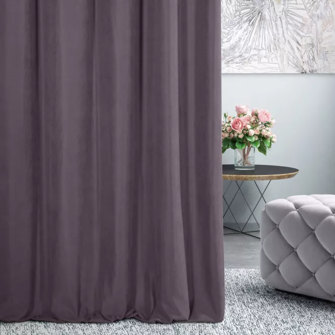 Zasłona szyta na taśmie 5 cm DORA - HIT fioletowa z miękkiej tkaniny o welurowej strukturze