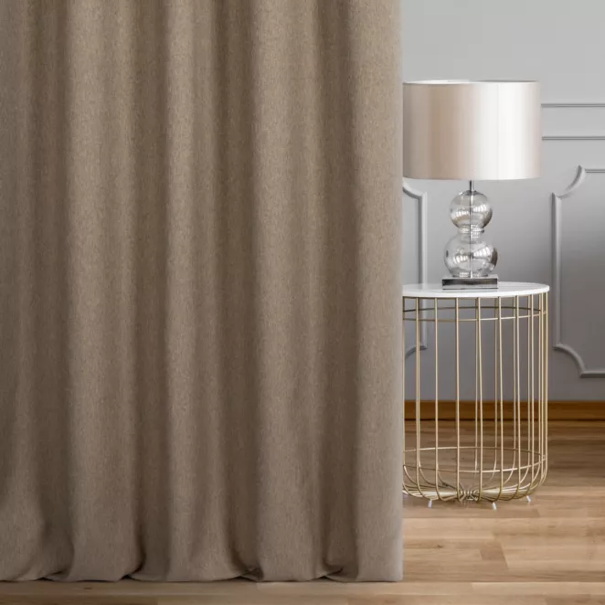 Zasłona szyta na taśmie 5 cm brązowa z tkaniny o melanżowej strukturze