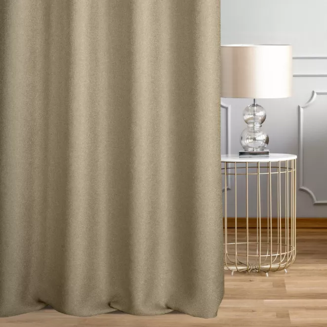 Zasłona szyta na taśmie 5 cm beżowa z tkaniny o naturalnym splocie w stylu eko