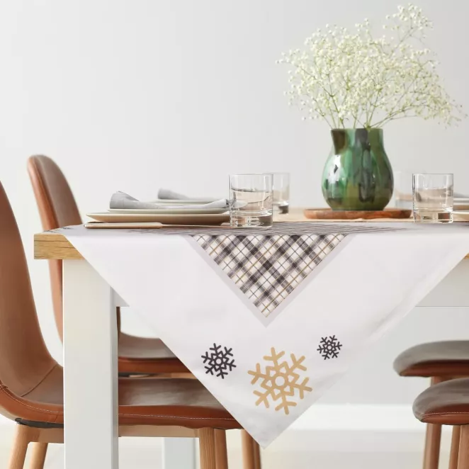 Bieżnik na stół biały 85x85 cm welwetowy ANGEL z motywem kraty i śnieżynek