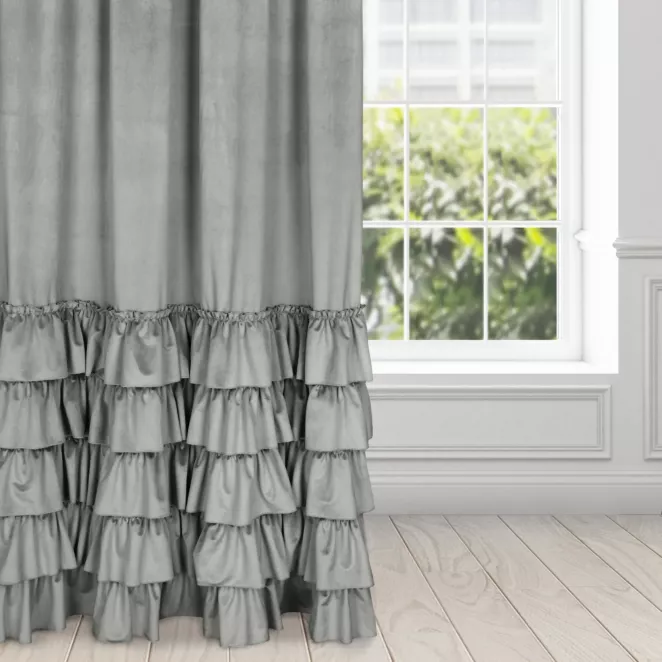 Zasłona welwetowa stalowa zdobiona falbanami 140x250 cm taśma - CHARLOTTE