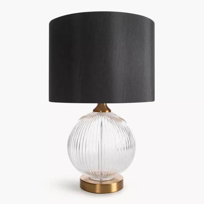 Lampa stołowa nocna czarno, złota IVY z szklana okrągłą podstawą