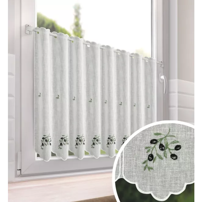 Tkanina firanowa zazdrostka z etaminy zdobiona haftem oliwek