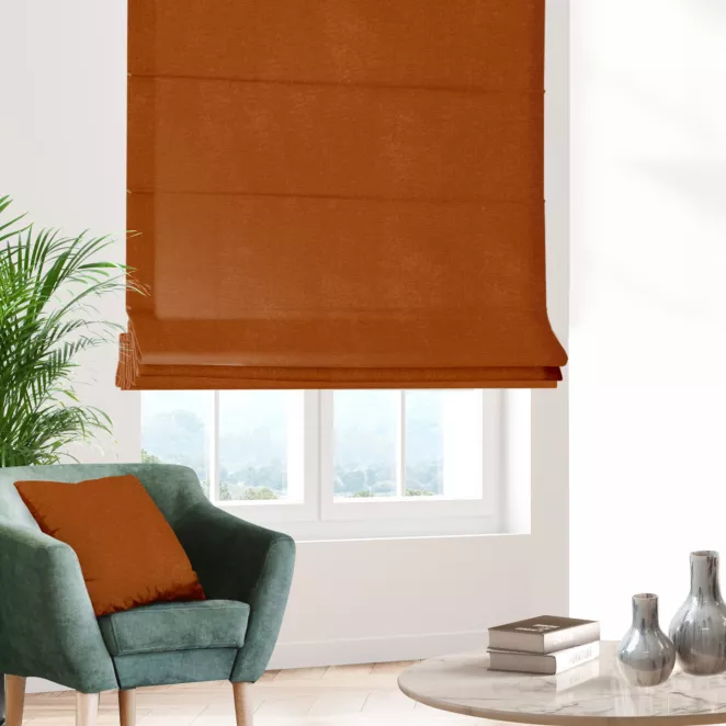 Roleta rzymska DORA - HIT ceglasta z miękkiej tkaniny o welurowej strukturze