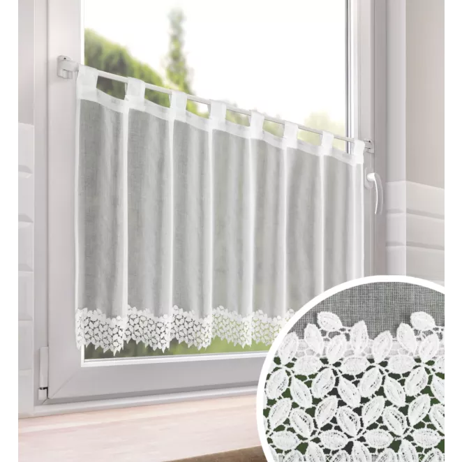 Zazdrostka biała z etaminy zdobiona koronką 70x150 cm - HESTIA