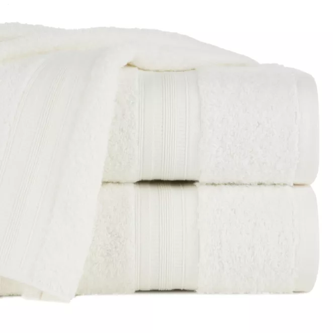 Ręcznik do rąk 30x50 cm bawełniany kolor kremowy z bordiurą w paski 550 g/m2 ELEN