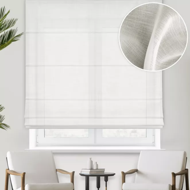 Roleta rzymska kremowa z gładkiej matowej etaminy o naturalnym splocie