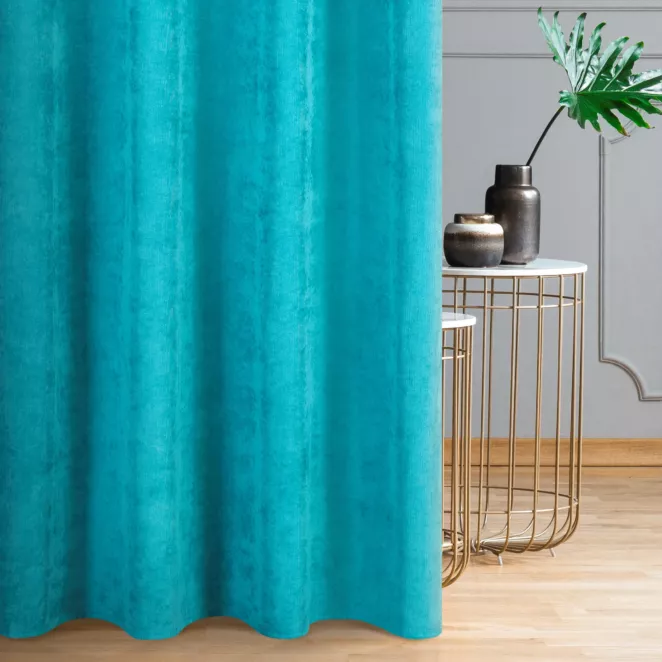 Zasłona turkusowa o strukturze sztruksu 140x250 przelotka JULIE