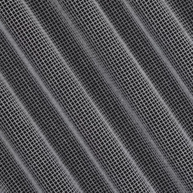 L135/4 Firana szyta na taśmie 5 cm stalowa z luźno tkanej siatki szenilowej, delikatnej i miękkiej w dotyku, wykończona obciążnikiem