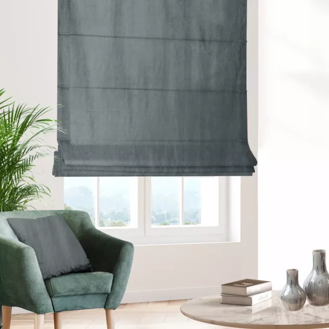 Roleta rzymska SAFARI grafitowa z miękkiej welwetowej tkaniny z połyskiem