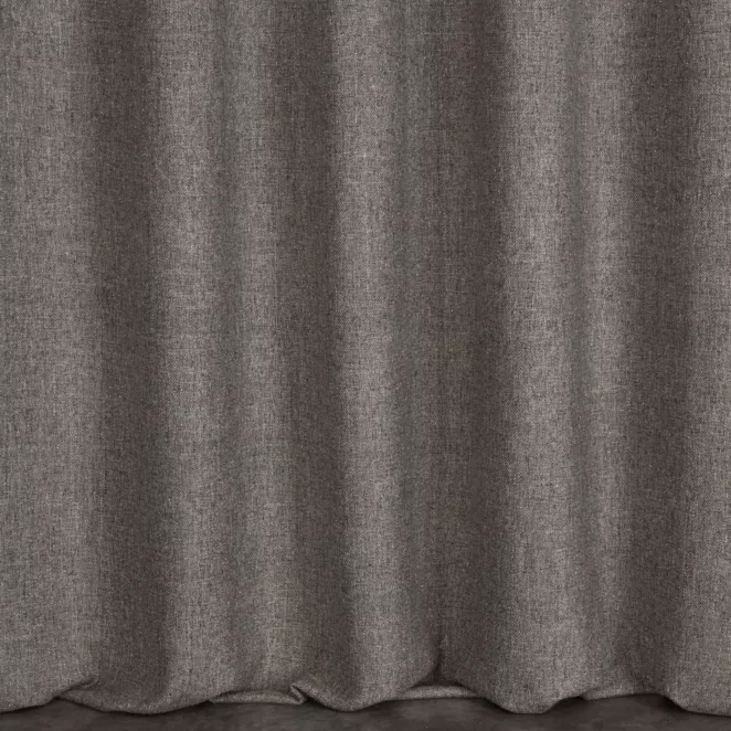 E35/3 Zasłona szyta na taśmie 5 cm szara z miękkiej tkaniny w stylu eko, z efektem melanżu, przetykana metaliczną nicią