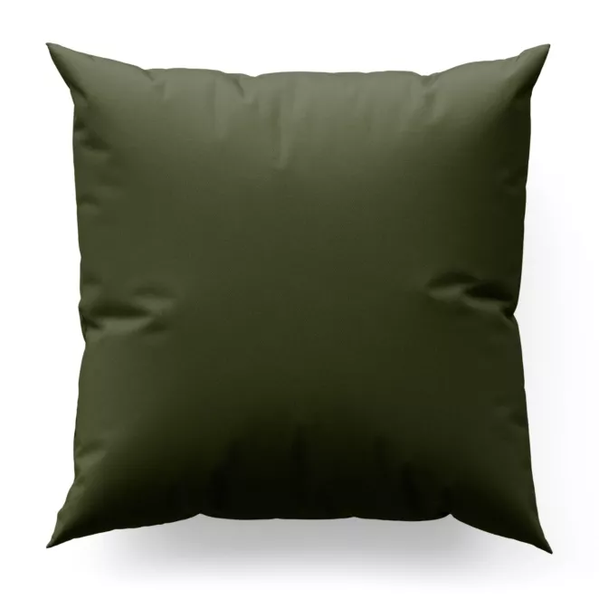 Poszewka szyta ciemnozielona z gładkiej tkaniny zaciemniającej typu dimout wykończona obciążnikiem