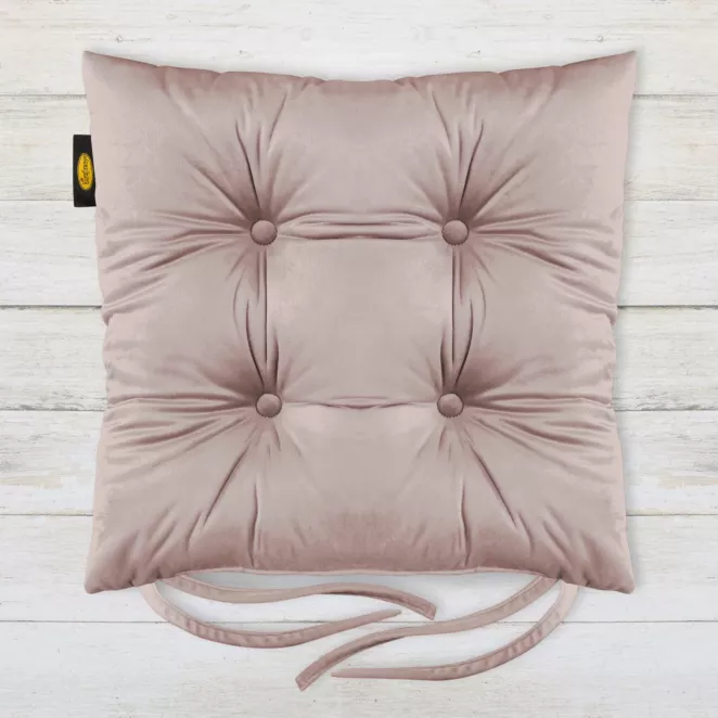 Poduszka na krzesło 40 x 40 x 8 cm dwustronna welwetowa pudrowo różowa z czterema pikowaniami
