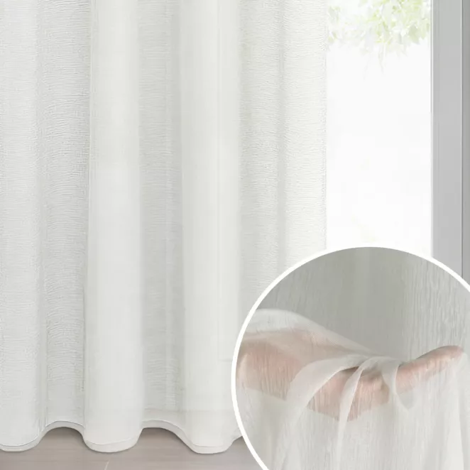 Firana kremowa o strukturze drobnego deszczyku wzór poziomy 140x250 cm przelotka REBECCA