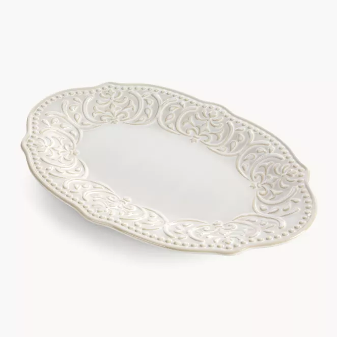 Patera ceramiczna dekoracyjna kremowa z ozdobnym wzorem 31x20x3 cm VENUS - kolekcja FOREST SUMMER