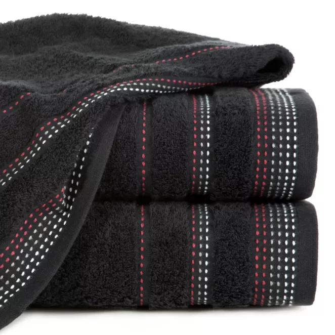 Ręcznik kąpielowy 70x140 cm bawełniany kolor czarny z ozdobnym stębnowaniem 500 g/m2 POLA