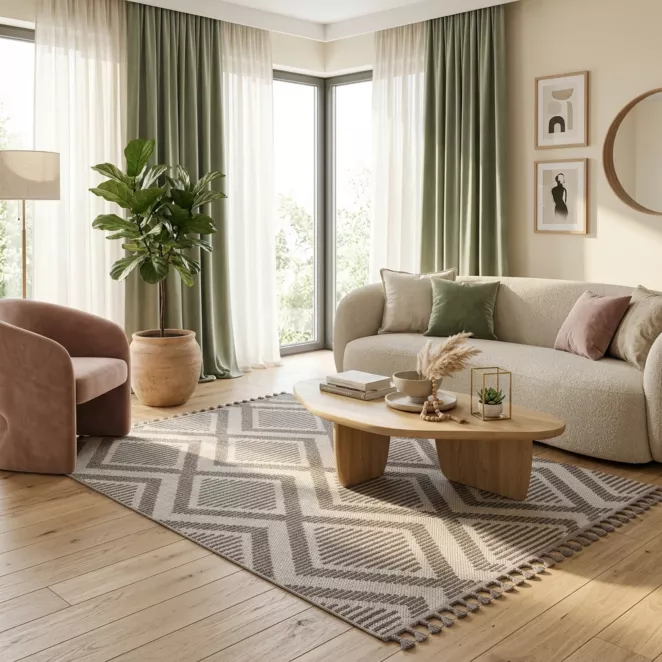 Dywan 80x200 cm brązowy z strukturalnym plecionym wzorem rombów z frędzlami LINEA4 BOHO