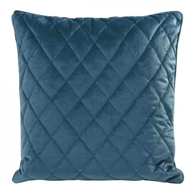 Poduszka 50 x 50 cm granatowa pikowana we wzór karo z ozdobną wypustką na brzegach VELVET 28