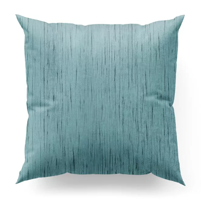 Poszewka szyta jasnoturkusowa z tkaniny welwetowej w pionowe prążki, wykończona obciążnikiem