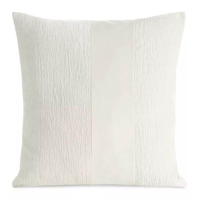 Poszewka na poduszkę 45x45 cm kremowa szenilowa zdobiona pasem z welwetu CARLA 05