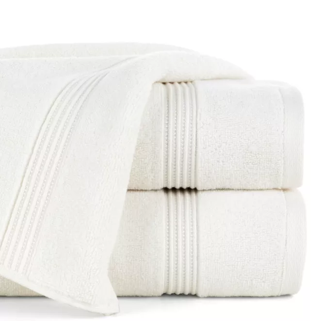 Ręcznik kąpielowy 70x140 cm bawełniany kolor kremowy 0 twist zdobiony paseczkami 550 g/m2 MOLLY