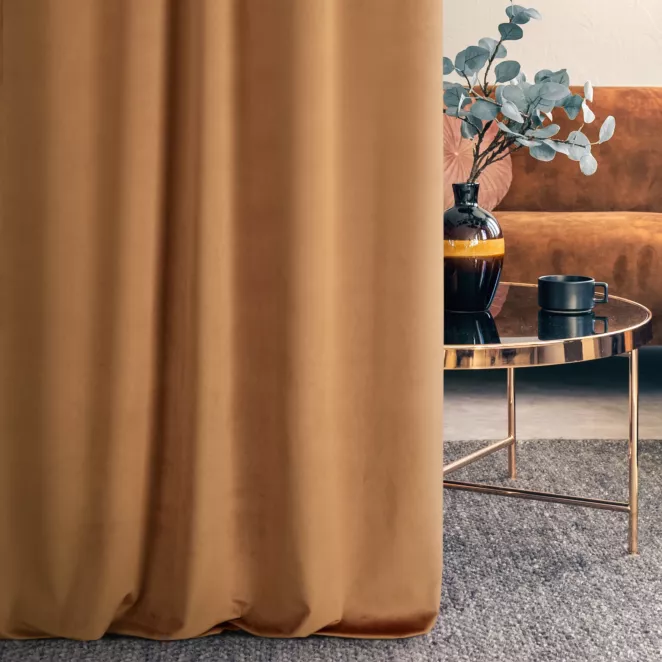 Zasłona szyta na taśmie 5 cm ENYA pomarańczowa z miękkiej półmatowej tkaniny welwetowej