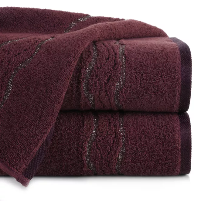 Ręcznik kąpielowy 70x140 cm bawełniany kolor bordowy zdobiony bordiurą z błyszczącym wzorem 500 g/m2 KARIN