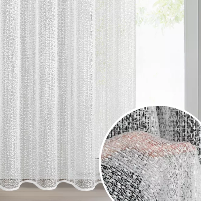 Firana biała z siateczki z moherową nicią 140x250 cm przelotka - KLOE