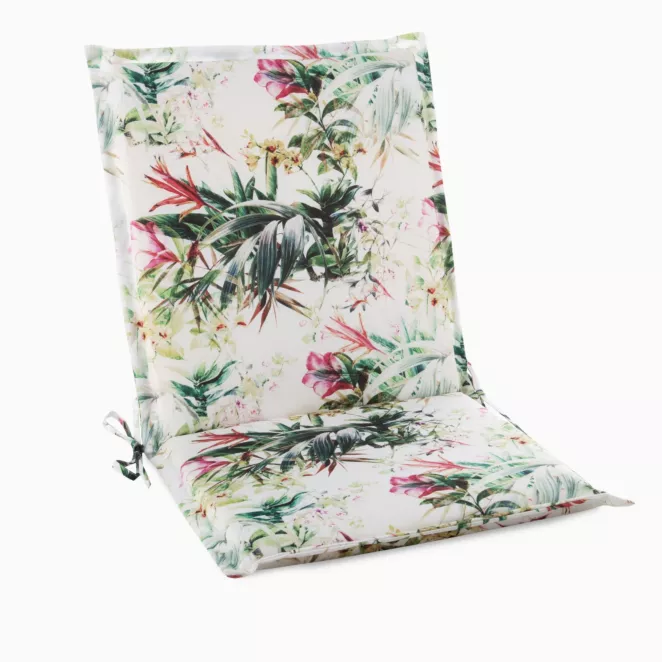 Poduszka na krzesło 45 x 90 x 3 cm wodoodporna biało, zielona zdobione roślinnym wzorem GARDEN