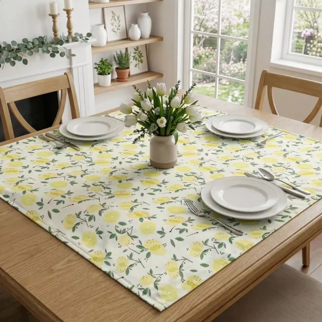Obrus na stół plamoodporny 85x85 cm żółto, zielony w cytryny - LUNA
