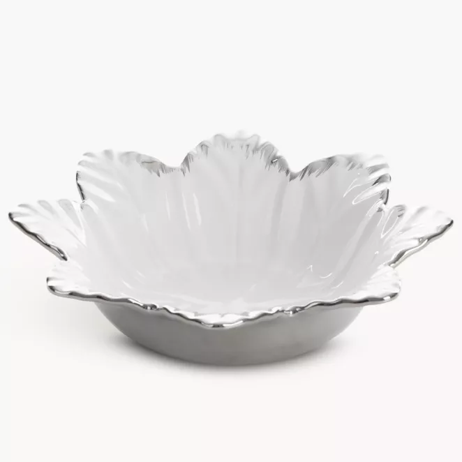 Misa ceramiczna dekoracyjna biało-srebrna zdobiona wypukłym wzorem 23x13x8 cm NIRA