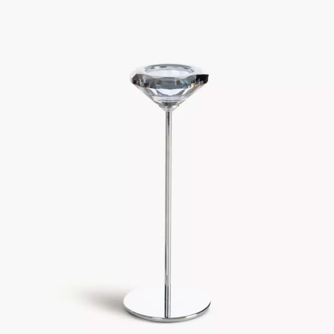 Świecznik dekoracyjny srebrno, grafitowy o szklanej diamentowej formie średnica 8x22 cm ANIKA