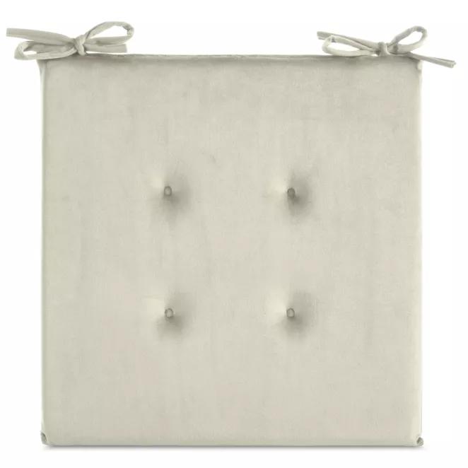 Poduszka na krzesło 40 x 40 x 3 cm welwetowa kremowa z ozdobnym pikowaniem i praktycznymi troczkami GAJA