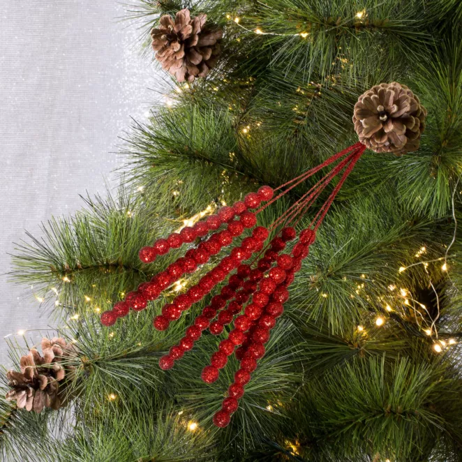 Zimowa gałązka dekoracyjna z kulkami obsypana brokatem